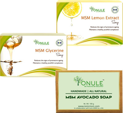 

Ionule MSM Lemon Extract, MSM Glycerin And Avocado Soap Pack of 3(300 g, Pack of 3)