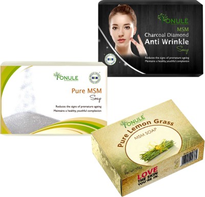 

Ionule MSM Charcoal Anti-Wrinkle, Pure MSM For Natural Beauty And MSM Lemon Grass Soap Pack of 3(300 g, Pack of 3)