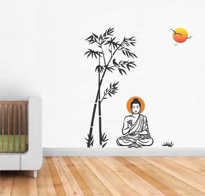 Asmi Collections 145 cm Meditating God Buddha Under Bamboo Tree Removable Sticker(Pack of 1)