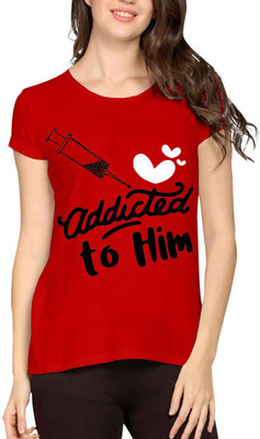 Aseria Printed Women Round Neck Red T-Shirt