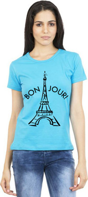 Aseria Graphic Print Women Round Neck Light Blue T-Shirt