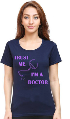 Aseria Graphic Print Women Round Neck Dark Blue T-Shirt