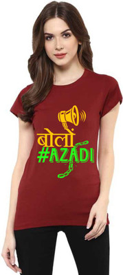 Aseria Printed Women Round Neck Maroon T-Shirt