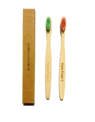 

State Pride-T Green and Pink Nylon Bristles Bamboo pack of 2 Medium Toothbrush(Pack of 2)