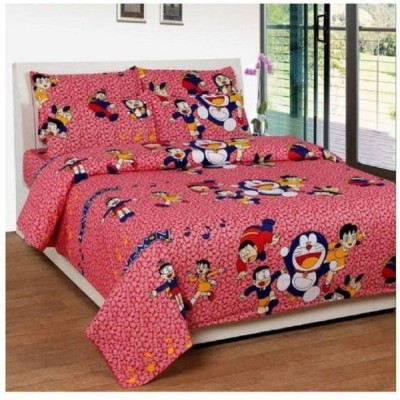 Maks Textile India 150 TC Cotton Double Cartoon Flat Bedsheet(Pack of 1, Pink)