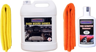 INDOPOWER TOP290-DASHBOARD SHINER 5ltr + 2PC CAR MICROFIBER CLOTH ( YELLOW + ORANGE)+ Scratch Remover 200gm. Car Washing Liquid(5200 ml)