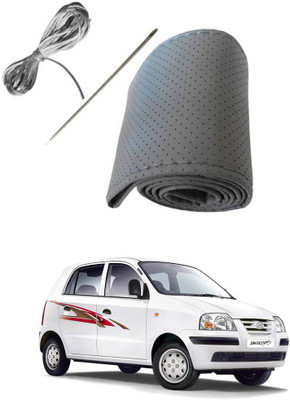 AYW Hand Stiched Steering Cover For Hyundai Santro Xing(Grey, Leather)