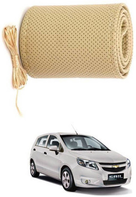 AYW Hand Stiched Steering Cover For Chevrolet Sail UVA(Beige, Leather)