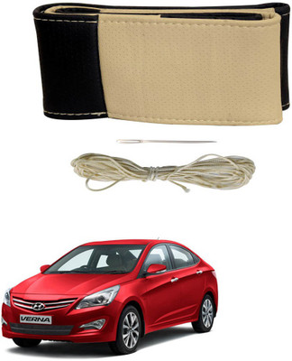 AYW Hand Stiched Steering Cover For Hyundai Verna Fluidic(Black, Beige, Leather)