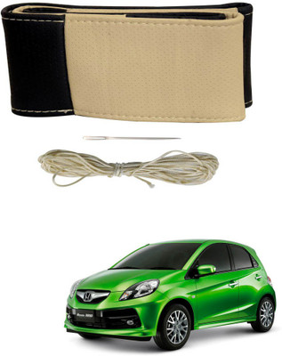 AYW Hand Stiched Steering Cover For Maruti Brio(Black, Beige, Leather)