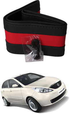 AYW Hand Stiched Steering Cover For Tata Indica Vista(Black, Red, Leather)