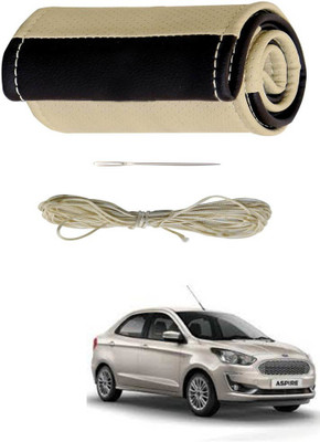 AYW Hand Stiched Steering Cover For Ford Aspire(Beige, Brown, Leather)