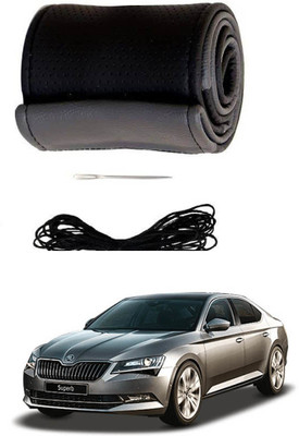 AYW Hand Stiched Steering Cover For Skoda Superb(Grey, Black, Leather)