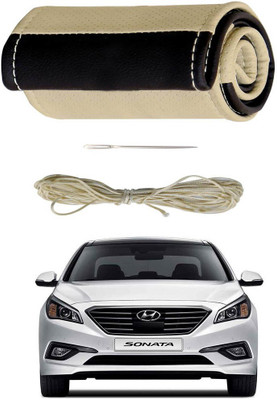 AYW Hand Stiched Steering Cover For Hyundai Sonata(Beige, Brown, Leather)