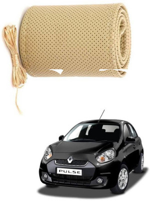 AYW Hand Stiched Steering Cover For Renault Pulse(Beige, Leather)