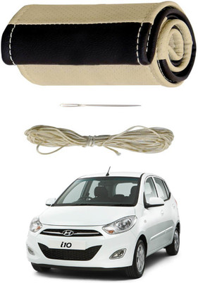 AYW Hand Stiched Steering Cover For Hyundai Grand i10(Beige, Brown, Leather)