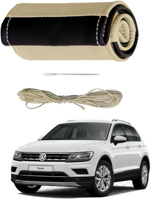 AYW Hand Stiched Steering Cover For Volkswagen Universal For Car(Beige, Brown, Leather)