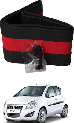 AYW Hand Stiched Steering Cover For Maruti Ritz(Black, Red, Leather)