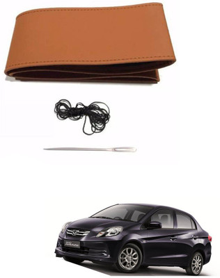 AYW Hand Stiched Steering Cover For Honda Amaze(Tan, Leather)