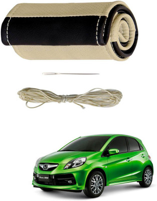 AYW Hand Stiched Steering Cover For Honda Brio(Beige, Brown, Leather)