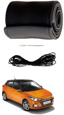 AYW Hand Stiched Steering Cover For Hyundai Elite i20(Grey, Black, Leather)