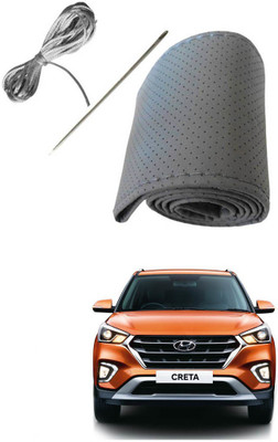 AYW Hand Stiched Steering Cover For Hyundai Creta(Grey, Leather)