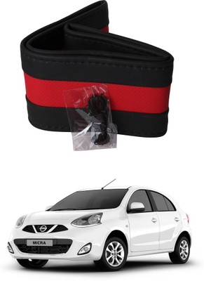 AYW Hand Stiched Steering Cover For Nissan Micra(Black, Red, Leather)
