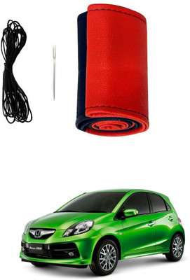 AYW Hand Stiched Steering Cover For Honda Brio(Red, Black, Leather)