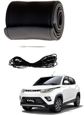 AYW Hand Stiched Steering Cover For Mahindra KUV100(Grey, Black, Leather)