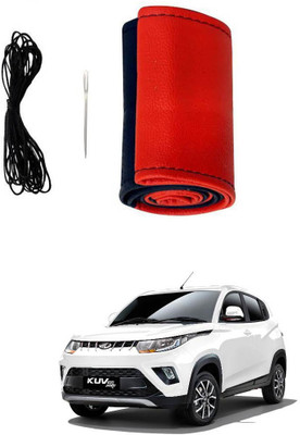 AYW Hand Stiched Steering Cover For Mahindra KUV100(Red, Black, Leather)