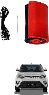 AYW Hand Stiched Steering Cover For Mahindra KUV 100(Red, Black, Leather)