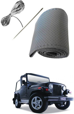 AYW Hand Stiched Steering Cover For Mahindra Thar(Grey, Leather)