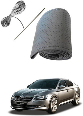 AYW Hand Stiched Steering Cover For Skoda Superb(Grey, Leather)