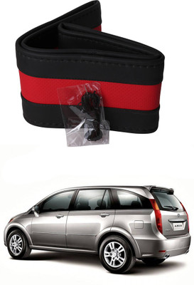 AYW Hand Stiched Steering Cover For Tata Aria(Black, Red, Leather)