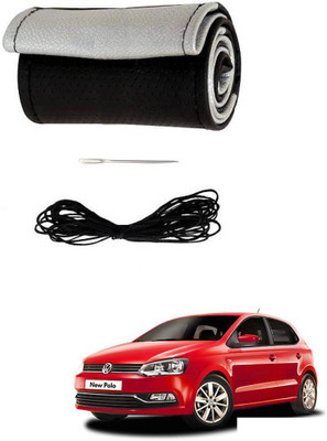 AYW Hand Stiched Steering Cover For Volkswagen Polo GT(Black, Silver, Leather)