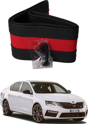 AYW Hand Stiched Steering Cover For Skoda Superb(Black, Red, Leather)