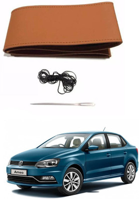 AYW Hand Stiched Steering Cover For Volkswagen Universal For Car(Tan, Leather)