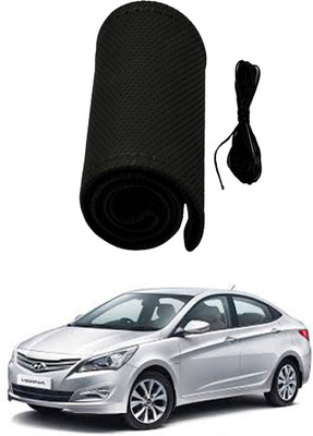 AYW Hand Stiched Steering Cover For Hyundai Fluidic Verna(Black, Leather)