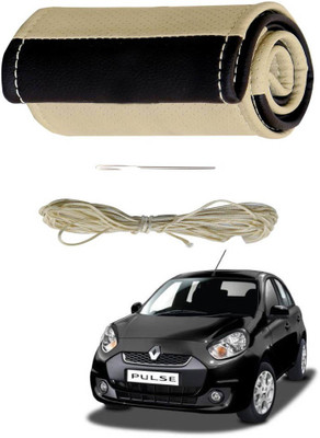 AYW Hand Stiched Steering Cover For Renault Pulse(Beige, Brown, Leather)