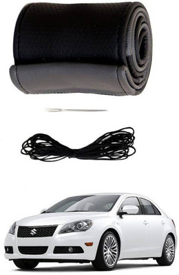 AYW Hand Stiched Steering Cover For Maruti Kizashi(Grey, Black, Leather)