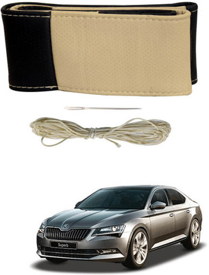 AYW Hand Stiched Steering Cover For Skoda Superb(Black, Beige, Leather)