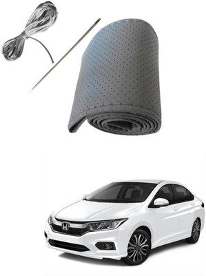 AYW Hand Stiched Steering Cover For Honda New City(Grey, Leather)