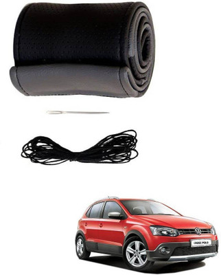 AYW Hand Stiched Steering Cover For Volkswagen Polo Cross(Grey, Black, Leather)