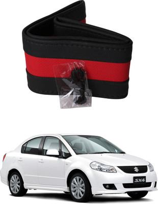 AYW Hand Stiched Steering Cover For Maruti SX4(Black, Red, Leather)