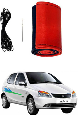 AYW Hand Stiched Steering Cover For Tata Indica(Red, Black, Leather)