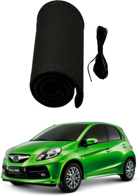 AYW Hand Stiched Steering Cover For Honda Brio(Black, Leather)