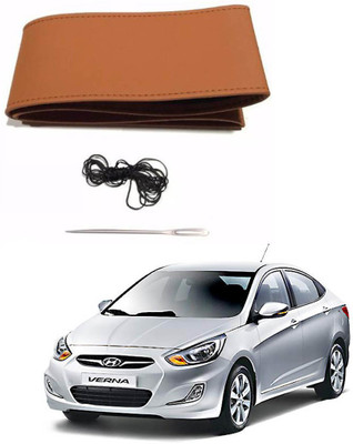 AYW Hand Stiched Steering Cover For Hyundai Verna(Tan, Leather)