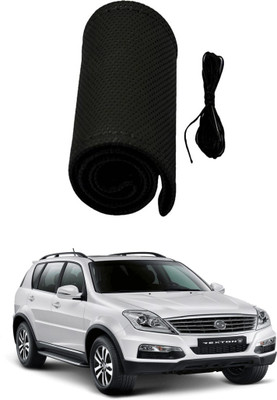 AYW Hand Stiched Steering Cover For SsangYong SsangYong Rexton(Black, Leather)