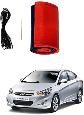 AYW Hand Stiched Steering Cover For Hyundai Verna(Red, Black, Leather)