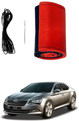 AYW Hand Stiched Steering Cover For Skoda Superb(Red, Black, Leather)